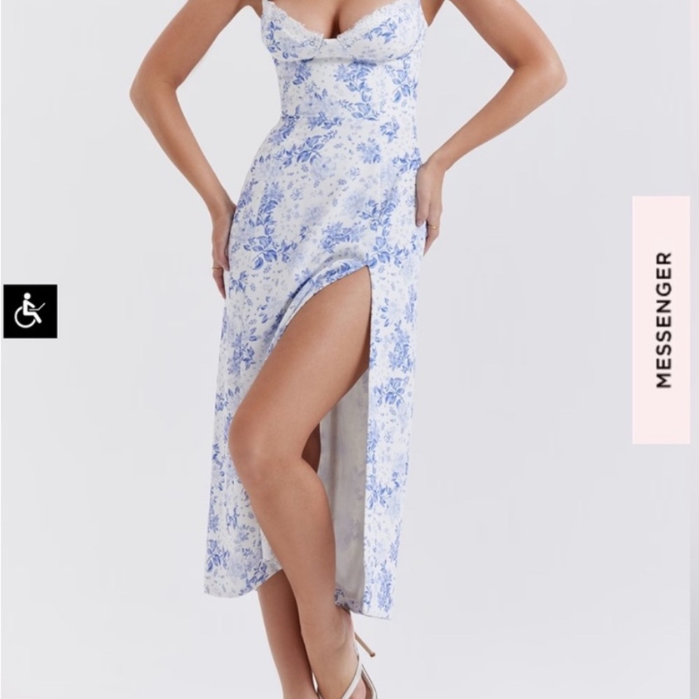 House of CB Blue and White Floral Midi Dress - Picture 2 of 10